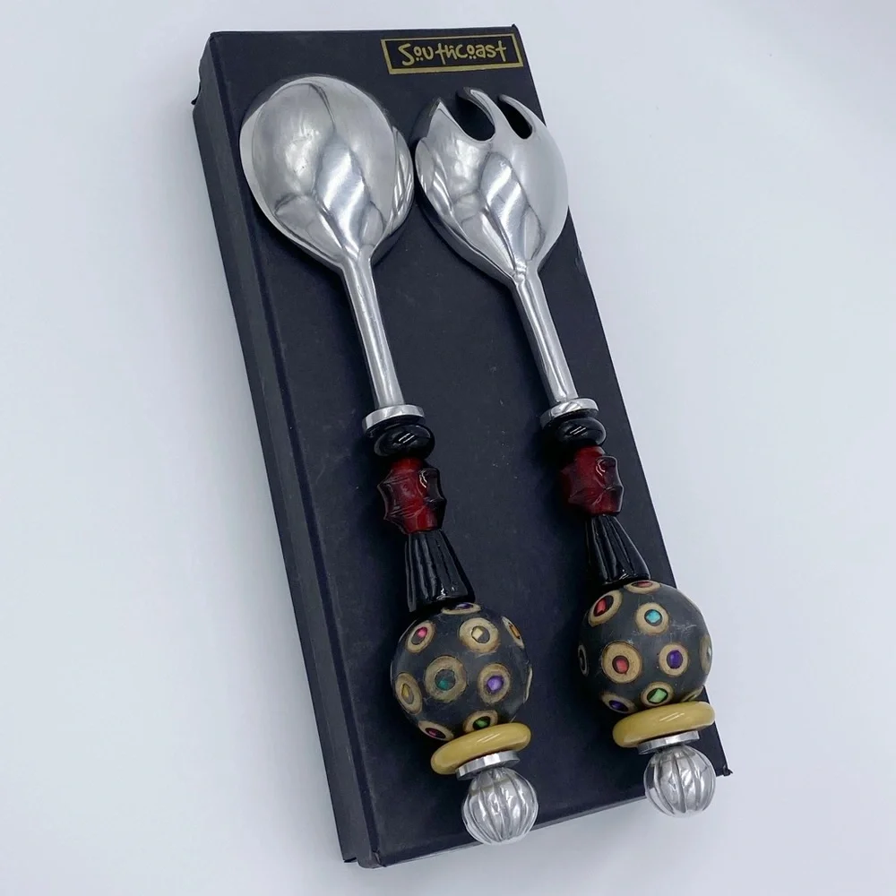 South Coast Beaded Salad Turners Fork Spoon Set